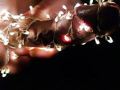 Christmas Cock Cumming in the dark Light Show Close-Up