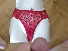 Cumming over red panties
