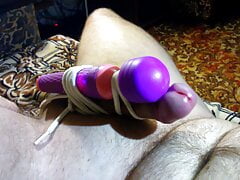 tightly tied vibrator to cock and big cumshot