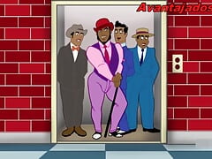 Guys cartoon with big dicks at the Gay Factory Party