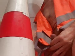 PISSING ON CONSTRUCTION WORKERS SITE ORANGE CONE