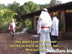 Horny gay dudes banging at a gay costume party in the backyard