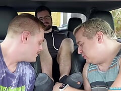 Car ride turns into a foot licking and worshipping threesome
