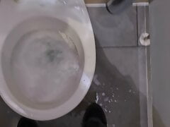 Cute 18 teen boy can't hold pee during work so peeing in the public toilets and plays with cock 4K