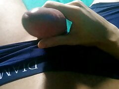 Putting the big thick dick and big balls out of the underwear masturbating and showing off