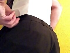 Wanking my uncut ginger cock in school uniform, cumming & eating my heavy load