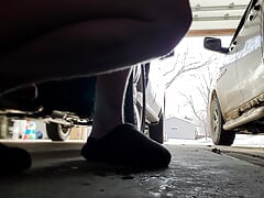 Submissive male getting horny in garage