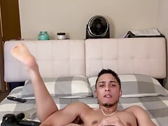 Teen puts dildo in ass then sucks his own dick