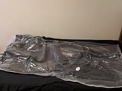 Nov 22 2023 - VacPacked in RubberBoys puffy leather jacket & leather trenchcoat giant leather duvet cover with my PVC aprons
