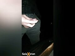 First video of jerking dick outdoors in the rain with hands-free orgasm - SoloXman