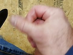 Jerking off my hairy cock in my shop