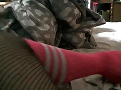 Morning fun in fishets stockings and pink sport socks