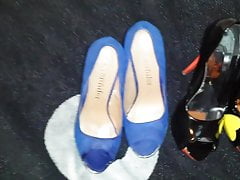 Blue suede peep toe high heels cumme