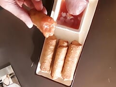Eating cum covered egg roll