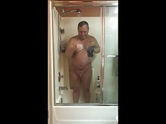 Chubby Grandpa taking a shower