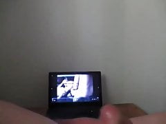 Jerking and cumming to porn of myself being spit-roasted