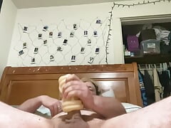 stroking my cock and playing with my nipples