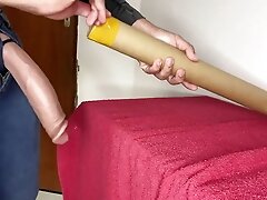 Massaging My Dick at Work with My Boss's Cardboard Tube