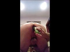 Fucking myself with a huge seedless cucumber