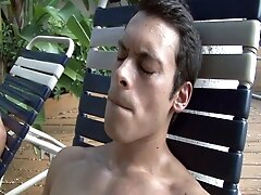 Two young vacationers get a hard and hot blowjob from a guest in a deck chair