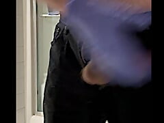 jacking off with rubber glove out of jeans