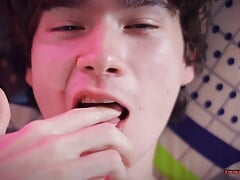 Beautiful Twink Emmanuel Kokichi Jerking His Uncut Cock And Eating His Own Cum