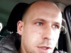Eryk shows his caged dick in the car
