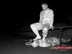 Sniffing Sneaker and Socks at Sk8park in the Night