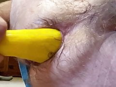 Stuffing a yellow squash in my gaping asshole