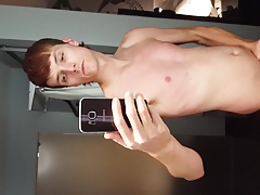 Red haired twink wank and self facial