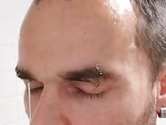 slave pours his own piss and spit in face