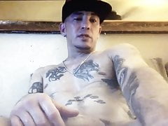 Hung tattooed straight dude edging his huge thick cock