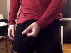 jerking off my hairy cock in evening to relax myself, jizzed on my shirt