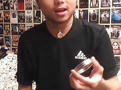 Asian boy tried masturbator and cock rings