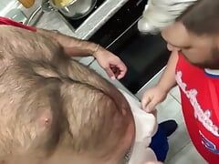 Cock Blowjob While My Bear Cooks