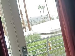 Solo jerk off and cum on rainy day in palm springs hotel