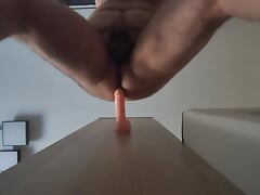 Straight chubby tastes dildo for the second time