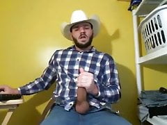 Cowboy with huge cock jerking on webcam