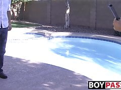 Tattooed twink drills horny pool boy after hot cock sucking