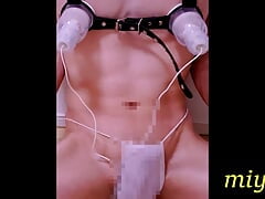 Japanese  boy nipple masturbation with nippledome and penis was erected