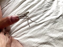 Extreme urethral sounding + cum. Hard oiled cock stuffed full. Multiple sounds and dilators in cock.
