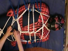 Tied Spiderman on the guest bed