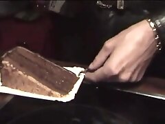 jerking in leather pants cum on cake eating.mp4