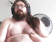 Fat young bear gained weight and does some gainertalk and cum on his chest