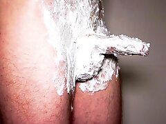 Shaving Cream Play in the shower with Uncut Readhead Cock