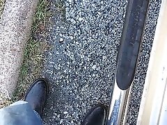 My black cowboy cock long pissing outside with my cwbyboots